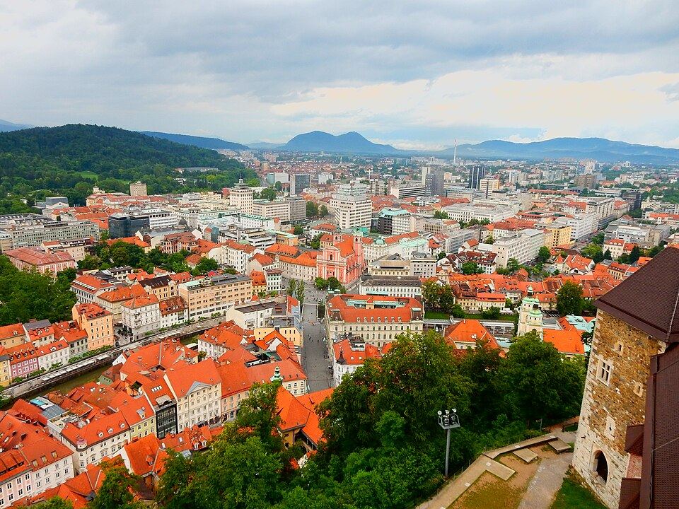 Ljubljana's riverside and castle hill